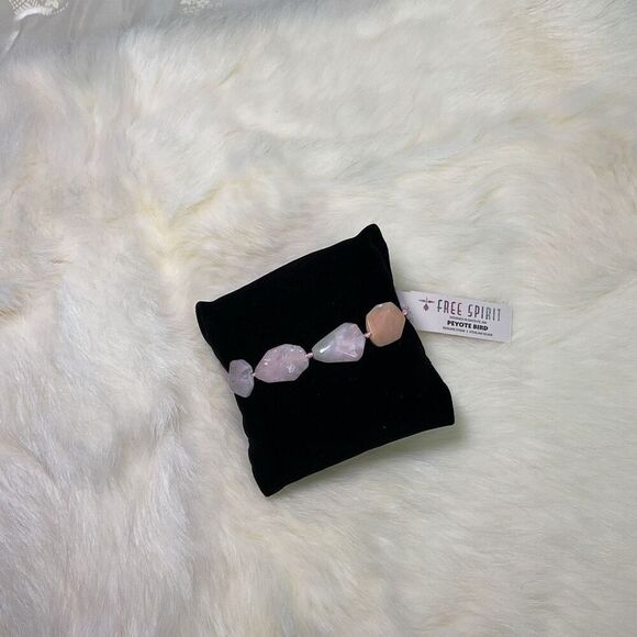 NWT Peyote Bird Free Spirit Rose Quartz  Bracelet Button Loop Closure Leather - Picture 1 of 6